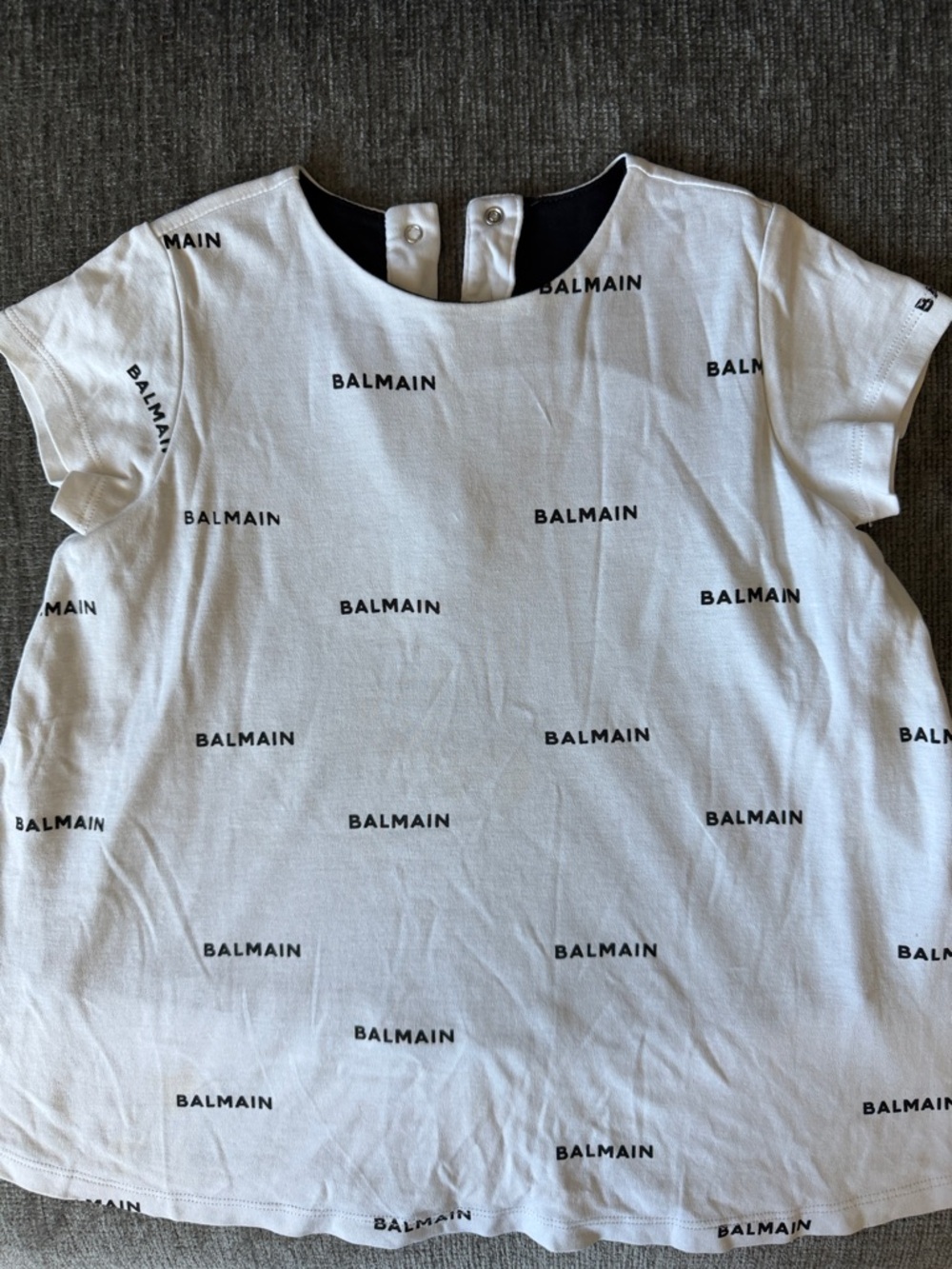 Balmain White Tee with Black All-Over Logo Print